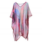 Poncho colorat cu imprimeu abstract