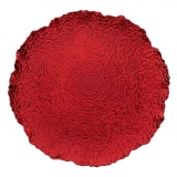 Platou Decorativ Crăciun, Rotund, Textură Reliefată, Margini Asimetrice, Plastic, Roșu, 33x1.5cm, Oem