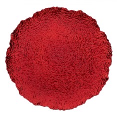 Platou Decorativ Crăciun, Rotund, Textură Reliefată, Margini Asimetrice, Plastic, Roșu, 33x1.5cm