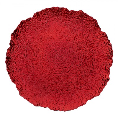 Platou Decorativ Crăciun, Rotund, Textură Reliefată, Margini Asimetrice, Plastic, Roșu, 33x1.5cm foto