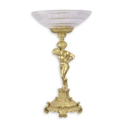 Platou din cristal cu picior cu un barbat din bronz JK-59 foto