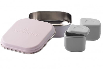 Set cutie cu 2 silipods pentru mancare bebelusi miniware grow bento, 3 piese, cotton candy+grey foto