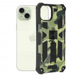 Cumpara ieftin Husa iPhone 15 Plus Antisoc Cu Inel Stand Camuflaj TechBlzr