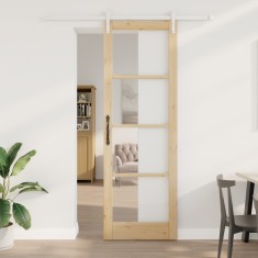 vidaXL Ușă glisantă cu set de hardware &amp;#039;ORKDAL&amp;#039;Lemn Solid &amp;amp; Sticlă foto