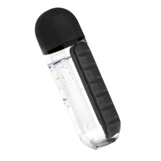 Sticla Apa 2 in 1 cu Organizator Pastile, 600 ml, 7 Compartimente, Portabila si Multifunctionala, - Negru