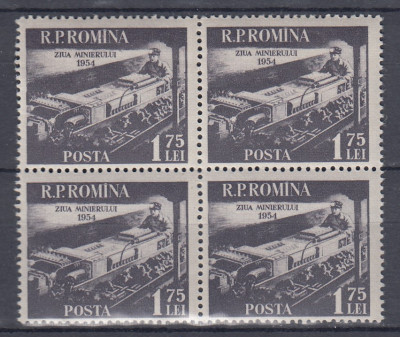 ROMANIA 1954 LP 365 ZIUA MINERULUI BLOC DE 4 TIMBRE MNH foto