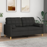 Canapea cu 2 locuri cu pernute, negru, 140 cm, textil GartenMobel Dekor, vidaXL