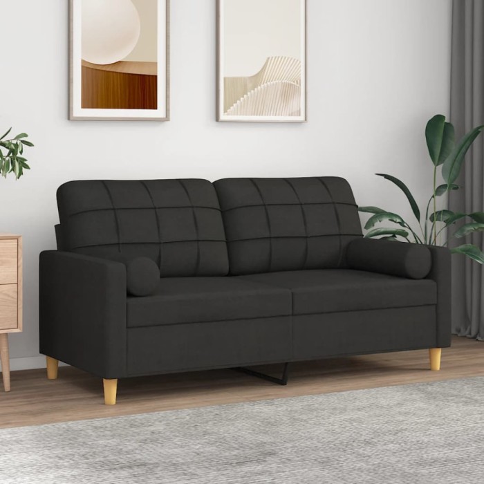 vidaXL Canapea cu 2 locuri cu pernuțe, negru, 140 cm, textil 3200786