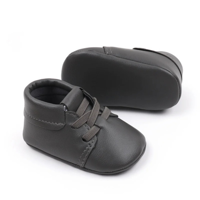 Pantofiori gri pentru baietei - Stan (Marime Disponibila: 3-6 luni (Marimea 18