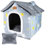 Cusca pentru pisici sau caini de talie mica, pentru interior, din catifea si bumbac, perna inclusa, 52x43x50cm Household NewTrend