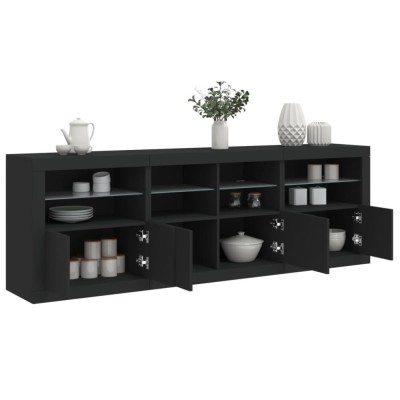 vidaXL Servantă cu lumini LED, negru, 202x37x67 cm foto