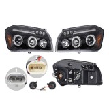 Set faruri Dodge Magnum, 01.2005-03.2008, partea Stanga+Dreapta, Tuning, Fata, Tip=USA; tip bec H1+H1+LED; manual; negru, transparent; cu becuri; tun, Rapid