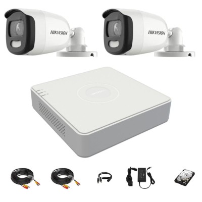 Sistem supraveghere Hikvision 2 camere 5MP ColorVu 2.8mm, lumina alba 20m, DVR 4 canale, accesorii montaj, hard disk 1TB SafetyGuard Surveillance foto