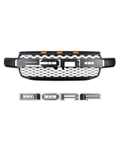 Grila radiator Raptor Style negru mat cu contur alb si leduri portocalii, Ford Ranger T9 2022-2024