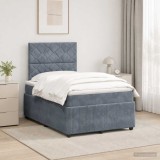 Cumpara ieftin Pat cu arcuri LED si saltea Gri inchis 120 x 190 cm Catifea