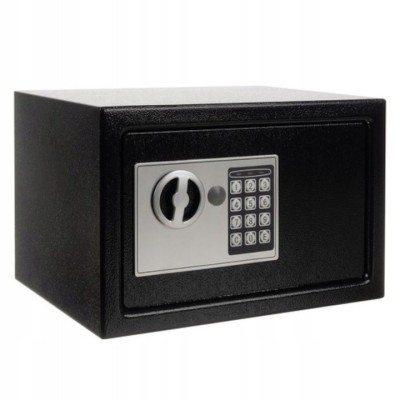 Seif metalic, electronic, 20 x 31 x 20 cm, set 2 chei si accesorii incluse, negru foto