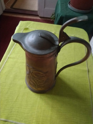 Ceainic din cupru lucrat manual, piesa de colectie, provenienta suedeza foto
