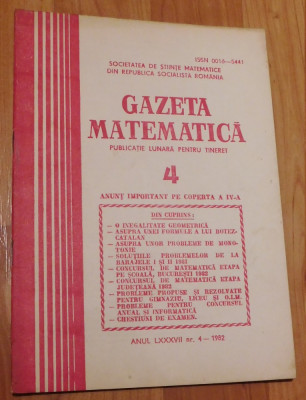 Gazeta matematica - Nr. 4 din 1982 foto