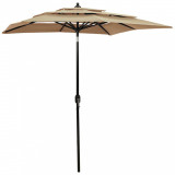 Umbrelă de soare 3 niveluri, st&acirc;lp de aluminiu, gri taupe 2x2 m, vidaXL