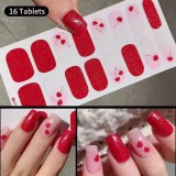 Self-Adhesive Nail Stickers - red with glitters - Cherries