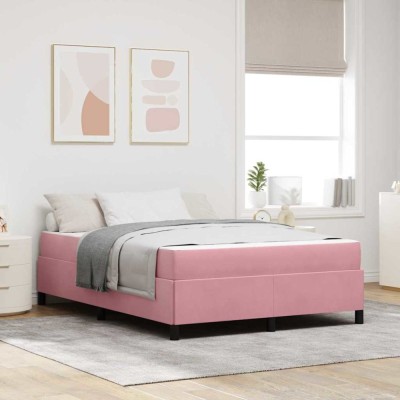 vidaXL Cadru de pat cu saltea Roz și alb 160 x 200 cm Catifea 3399077 foto