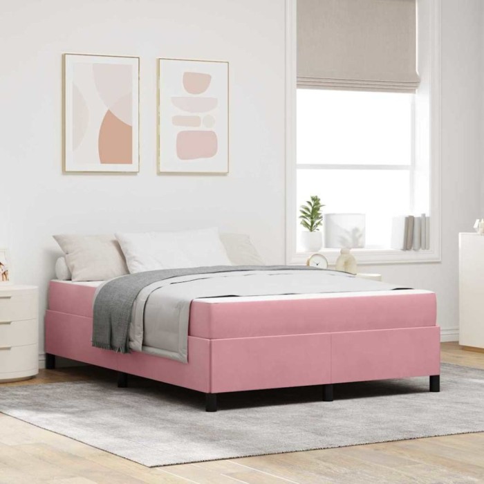 vidaXL Cadru de pat cu saltea Roz și alb 160 x 200 cm Catifea 3399077