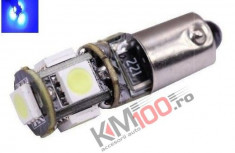 Led auto Albastru Canbus BA9S cu 5 SMD foto