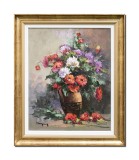 Cumpara ieftin Tablou Vaza cu crizanteme pictat manual inramat, 60x50cm ulei pe panza, Geo Ungureanu