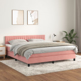 Cumpara ieftin Pat box spring cu saltea, roz, 160x200 cm, catifea
