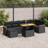 VidaXL Set mobilier grădină perne 8 piese negru, poliratan/lemn acacia 3327513