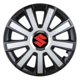 Cumpara ieftin Set 4 capace roti Silver/black cu inel cromat pentru gama auto Suzuki, R16