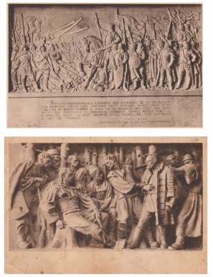 1951 Romania - Basoreliefuri istorice, set de 2 carti postale ilustrate de propaganda comunista foto