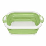 Cumpara ieftin Tocator pliabil multifunctional 3 in 1 verde, vas pentru spalat legume si fructe, cos depozitare, tocator cu dop de scurgere, silicon si PVC, 38 x 29