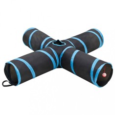 Tunel pentru pisici 4 căi, negru și albastru, 132 cm, poliester