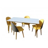 Set Masa Cu 4 Scaune HA02, 160x80x74 cm, Gri Galben