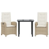 Set mobilier de gradina cu perne, 3 piese, bej, poliratan