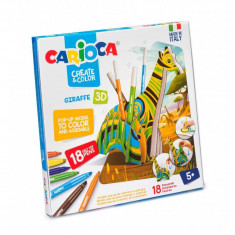 Set 18 Carioci CARIOCA 3D Girafa + 2 Planse Tip Puzzle 3D, 16 Carioci Maxi 6 mm, 12 Carioci 2.6 mm, Carioci Non-Toxice, Carioci de Colorat, Puzzle 3D