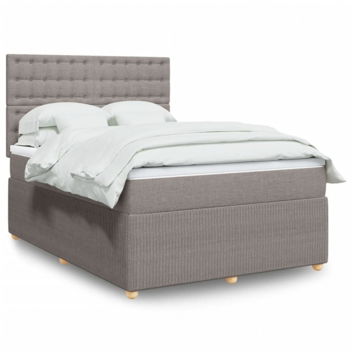 vidaXL Pat box spring cu saltea, gri taupe, 140x200 cm, textil 3292069