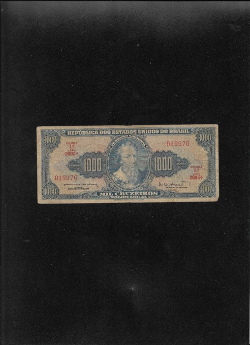 Rar! Brazilia 1000 1.000 cruzeiros 1961 (63) seria019976 valor legal