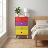Cumpara ieftin Comoda Adore Rainbow, 4 sertare, Multicolor/Sonoma, 60x104x45 cm