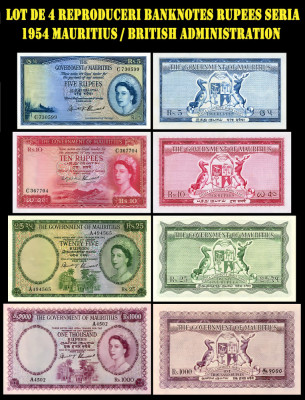 Reproduceri 4 Banknotes Rupees seria 1954 Mauritius / British Administration foto