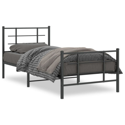 Cadru pat metalic cu tablii de cap/picioare, negru, 90x200 cm GartenMobel Dekor foto