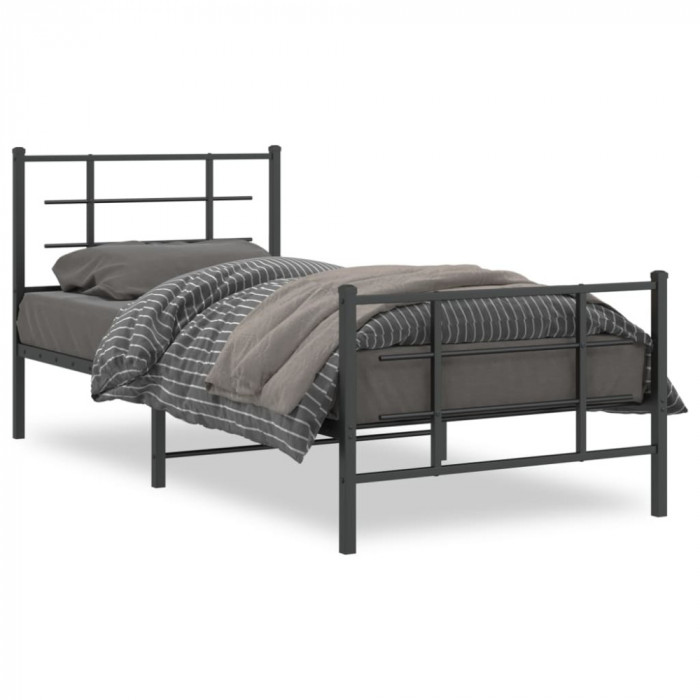 Cadru pat metalic cu tablii de cap/picioare, negru, 90x200 cm GartenMobel Dekor