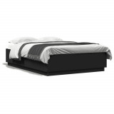 Gossi cadru de pat cu lumini led, negru, 160x200 cm, lemn prelucrat