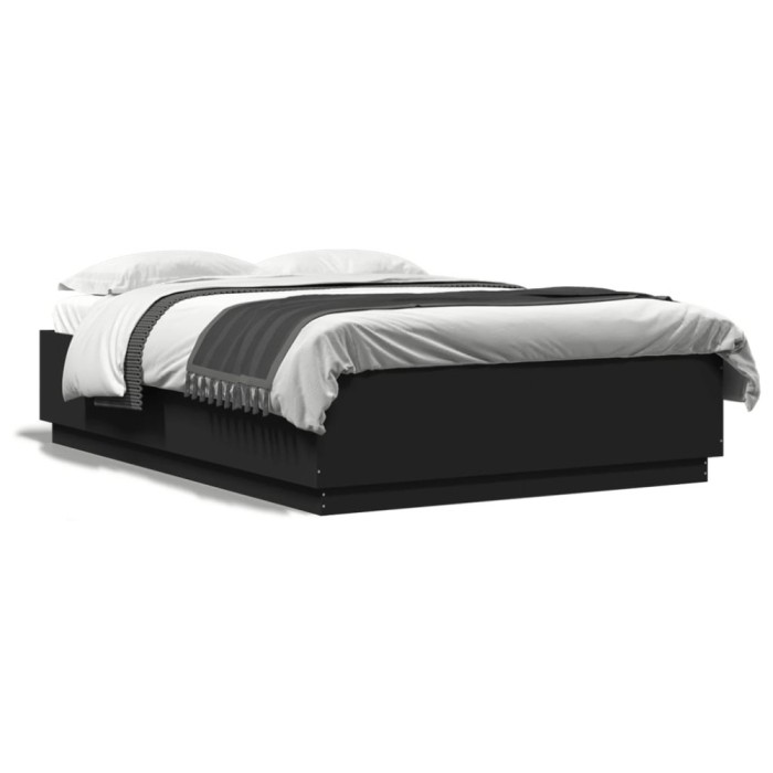 Gossi cadru de pat cu lumini led, negru, 160x200 cm, lemn prelucrat
