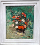 Cumpara ieftin I. Popa, Vas cu garoafe, pictură (1979), Flori, Ulei, Impresionism