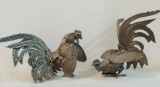 Superbe sculpturi pereche cocosi din bronz argintat ,piese cu o lucrătură de o foarte mare finețe,stare excelentă