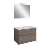 Set mobilier baie suspendat Leziter Porto Prime 80 cm, cu oglinda si lavoar ceramic, Rauna Sil / Alb