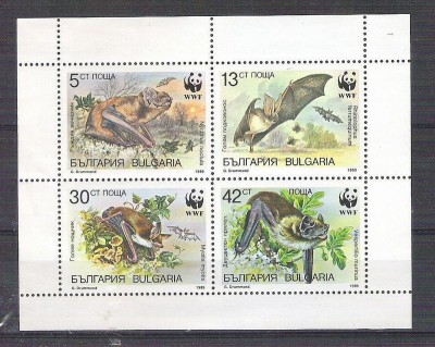 Bulgaria 1989 Bats WWF set in block MNH S.569 foto