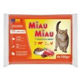 Hrana umeda pentru pisici, Miau Miau Mix, adult, carne de pui, ficat si vita, 4 x 100 g